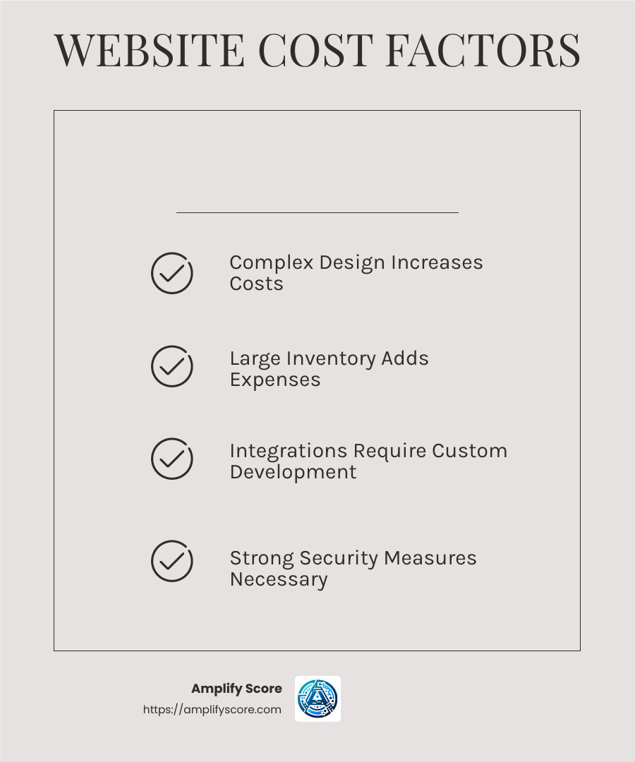 Understanding the factors affecting ecommerce website costs can help businesses budget effectively. - bespoke ecommerce website design infographic checklist-light-beige